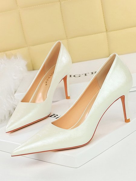 Plain All Season Pu Flat, Heels, color:White|size:43, Stylewe