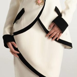 Color Block Elegant Split Joint Regular Fit Skirt, Skirts, color:Black-white|size:XXL, Stylewe