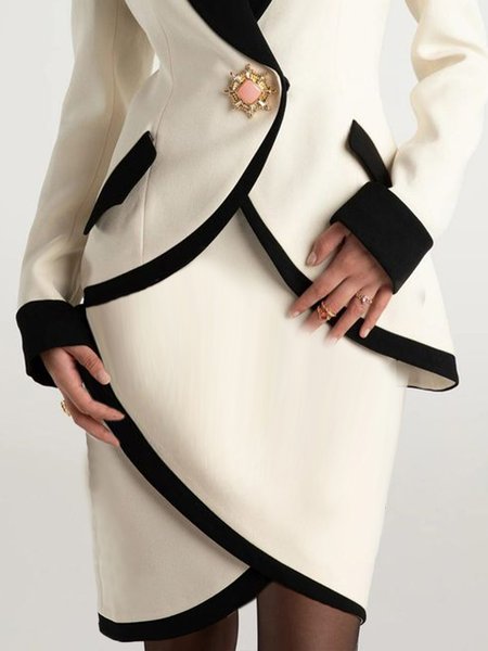 Color Block Elegant Split Joint Regular Fit Skirt, Skirts, color:Black-white|size:XXL, Stylewe