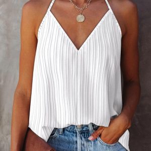 Contrast Lace V-Neck Spaghetti Strap Tank Casual Loose Fit  Blouse Top, women Tanks & Crop Tops, ChicMe catalog