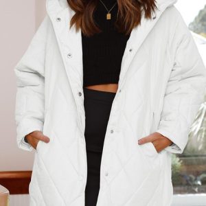 Women's Plain Heavyweight Loose Padded Jacket, Coats, color:White|size:XXL, catalog Noracora shop