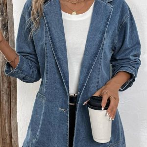 Women's Plain Thicken Loose Jacket, Outerwear, color:Blue|size:S, catalog Noracora shop