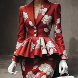 Floral Printing Urban Lapel Collar Regular Sleeve Jacket, Jackets, color:Red|size:XXL, Stylewe