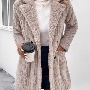 Women's Plain Sherpa Jacket Buttoned Thicken Loose Teddy Jacket, Outerwear, color:Khaki|size:XXL, catalog Noracora shop