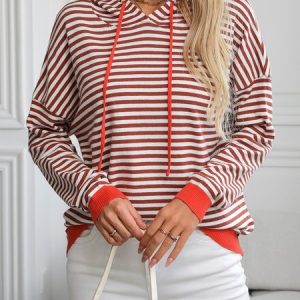 Casual Hoodie Striped Sweatshirt Zipper, Hoodies & Sweatshirts, color:Caramel|size:XXL, catalog Noracora shop