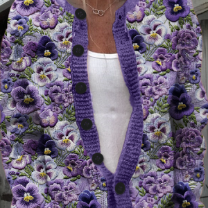 Women 3D Printing Long Sleeve Comfy Casual Buttoned Cardigan, Cardigans, color:Purple|size:5XL, catalog Noracora shop