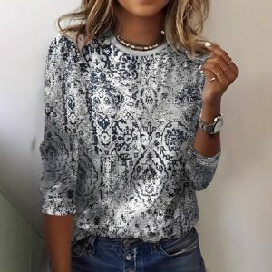 Women's Long Sleeve Tee T-shirt Spring/Fall Animal Jersey Crew Neck Daily Going Out Casual Top, JustFashionNow T-Shirts, color:Gray|size:5XL,