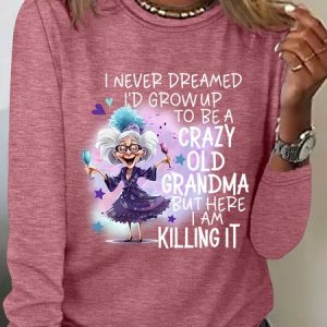 Crazy Old Grandma Casual Long Sleeve Shirt, Long sleeves, Lilicloth.com