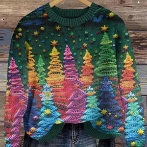 Women Christmas Knitted 3D Printing Long Sleeve Comfy Casual Sweater, Sweaters, color:Green|size:5XL, catalog Noracora shop