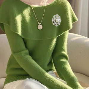 Loose Elegant Sweater With Brooch, Pullovers, color:Green|size:XXL, Stylewe