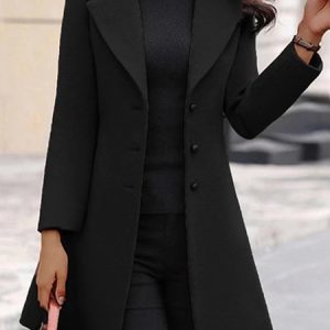 Women's Winter Outerwear Casual Plain Mid-long Shawl Collar Overcoat, JustFashionNow Coats, color:Black|size:3XL,