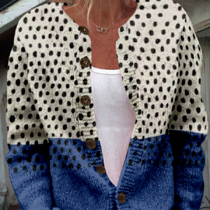 Women Knitted Polka Dots Long Sleeve Comfy Vintage Cardigan, Cardigans, color:Blue|size:5XL, catalog Noracora shop