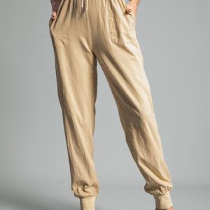 Solid Drawstring Casual Linen Pants Women Trousers, Pants, color:0895-Kaki|size:XXL, catalog Noracora shop