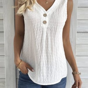 Plain V Neck Casual Loose Tank Top, Tanks & Camis, color:White|size:XXL, catalog Noracora shop
