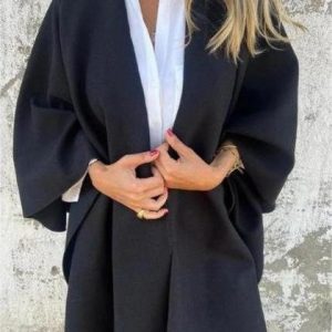 Women's Plain Cloak Regular Loose Coat, Coats, color:Black|size:5XL, catalog Noracora shop