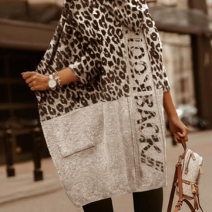 Women's Leopard Regular Loose Jacket, Outerwear, color:Light Gray|size:XL, catalog Noracora shop