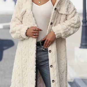 Women's Plain Regular Fleece Loose Jacket, Outerwear, color:White|size:XXL, catalog Noracora shop