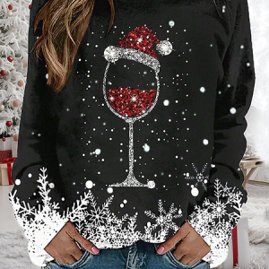 Casual V Neck Christmas Sweatshirt, Hoodies & Sweatshirts, color:Black|size:5XL, catalog Noracora shop