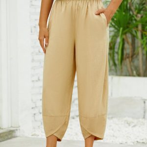 Plain Loosen Cotton Casual Elastic Band Pants, Pants, color:Blue|size:3XL, catalog Noracora shop