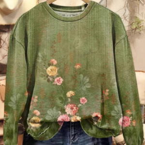 Women's Crew Neck Floral Casual Spring/Fall Long Sleeve Sweatshirt, JustFashionNow Sweatshirts & Hoodies, color:Green|size:4XL,