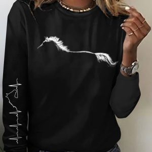 Western style horse projection pattern long sleeved T-shirt, Long sleeves, Lilicloth.com