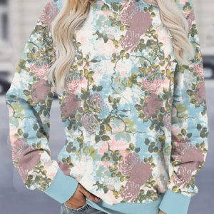 Vintage Crew Neck Floral Sweatshirt, Hoodies & Sweatshirts, color:Blue|size:XXL, catalog Noracora shop