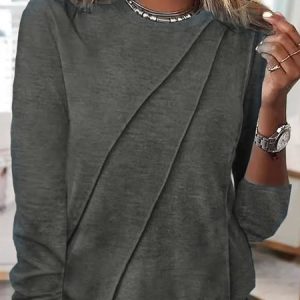 Women's Long Sleeve Tee T-shirt Spring/Fall Plain Crew Neck Daily Going Out Casual Top, JustFashionNow Long sleeve tops, color:Gray|size:XXL,