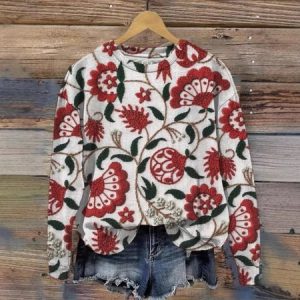 Casual Crew Neck Geometric Sweatshirt, Hoodies & Sweatshirts, color:Red|size:XXL, catalog Noracora shop