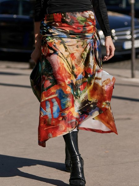 Regular Fit Pocket Stitching Urban Floral Skirt, Skirts, color:Red|size:XXL, Stylewe