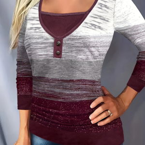 Crew Neck Long Sleeve Striped Regular Micro-Elasticity Loose Blouse For Women, Blouses, color:Wine Red|size:XXL, catalog Noracora shop