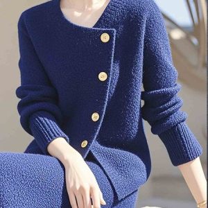 Elegant Buttoned Cardigan Sweater, Cardigans, color:Deep Blue|size:XXL, Stylewe