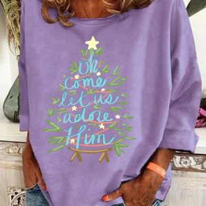 Casual Crew Neck Christmas Tree Sweatshirt, Hoodies & Sweatshirts, color:lavender|size:3XL, catalog Noracora shop