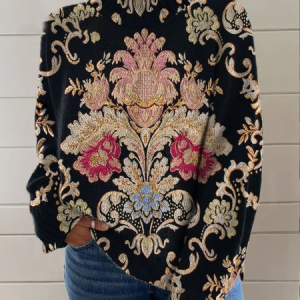 Women's Turtleneck Floral Casual Spring/Fall Long Sleeve Sweatshirt, JustFashionNow Sweatshirts & Hoodies, color:Black|size:3XL,