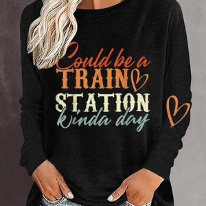 Women's Crew Neck Text Letters Casual Spring/Fall Long Sleeve Sweatshirt, JustFashionNow Sweatshirts & Hoodies, color:Black|size:4XL,