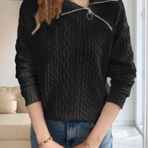 Casual Shawl Collar Plain Sweatshirt Zipper, Hoodies & Sweatshirts, color:Black|size:XXL, catalog Noracora shop