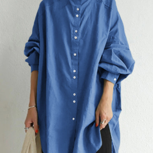 Shirt Collar Long Sleeve Plain Regular Loose Shirt For Women, Shirts, color:Blue|size:4XL, catalog Noracora shop