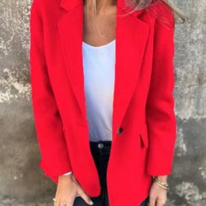 Women's Plain Buckle Regular Loose Jacket, Jackets, color:Red|size:5XL, catalog Noracora shop
