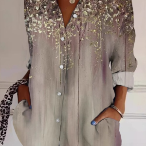 Shirt Collar Long Sleeve Geometric Regular Loose Shirt For Women, Shirts, color:Khaki|size:5XL, catalog Noracora shop