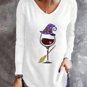 Casual Halloween V Neck Long Sleeve T-shirt, T-shirts, color:White|size:3XL, catalog Noracora shop