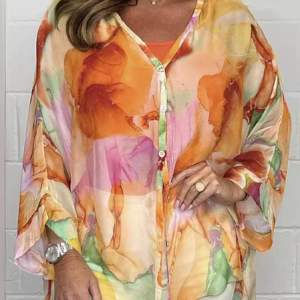Shirt Collar Long Sleeve Floral Regular Loose Shirt For Women, Shirts, color:Orange|size:5XL, catalog Noracora shop