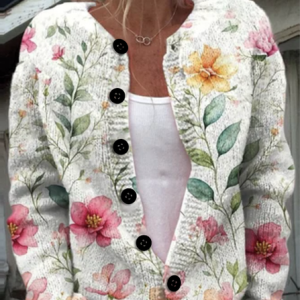 Women's Casual Winter Plants Printed Knitted Floral Cardigan, JustFashionNow Cardigans, color:White|size:5XL,