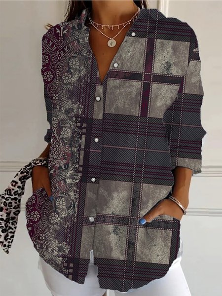 Loose Shirt Collar Plaid Casual Shirt, Blouses, Lilicloth.com