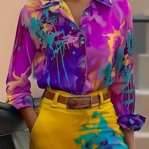 Colorful Abstract Print Relaxed Shirt, Blouses and Shirts, color:As Picture|size:XXL, Stylewe