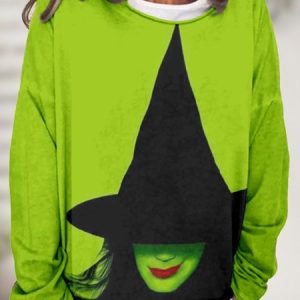 Halloween Casual Witch Pattern Crew Neck Figure Sweatshirt, Hoodies & Sweatshirts, color:Green|size:3XL, catalog Noracora shop