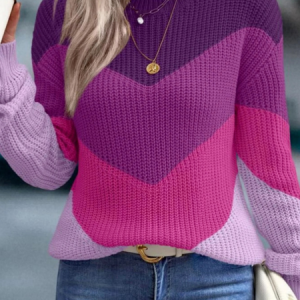 Women Yarn/Wool Yarn Color Block Long Sleeve Comfy Casual Sweater, Sweaters, color:Purple|size:XL, catalog Noracora shop