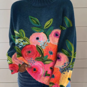 Women's Turtleneck Floral Casual Spring/Fall Long Sleeve Sweatshirt, JustFashionNow Sweatshirts & Hoodies, color:As Picture|size:3XL,