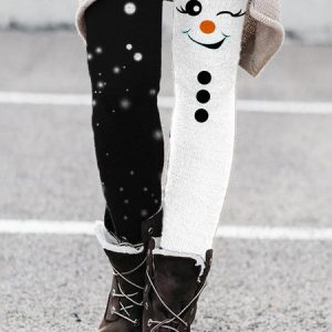 Women's Casual Christmas Jersey All Season Long Leggings, JustFashionNow Leggings, color:Black-white|size:XXL,