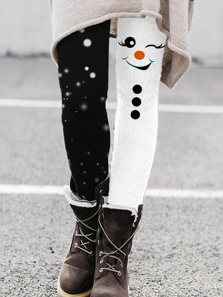 Women's Casual Christmas Jersey All Season Long Leggings, JustFashionNow Leggings, color:Black-white|size:XXL,