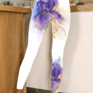 Women's Casual Floral Jersey All Season Long Leggings, JustFashionNow Leggings, color:Purple|size:XXL,