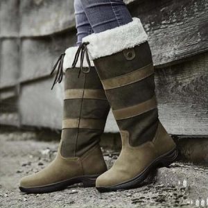 Vintage Contrast Stitching Slip On Block Heel Snow Boots, Boots, color:Green|size:43, catalog Noracora shop